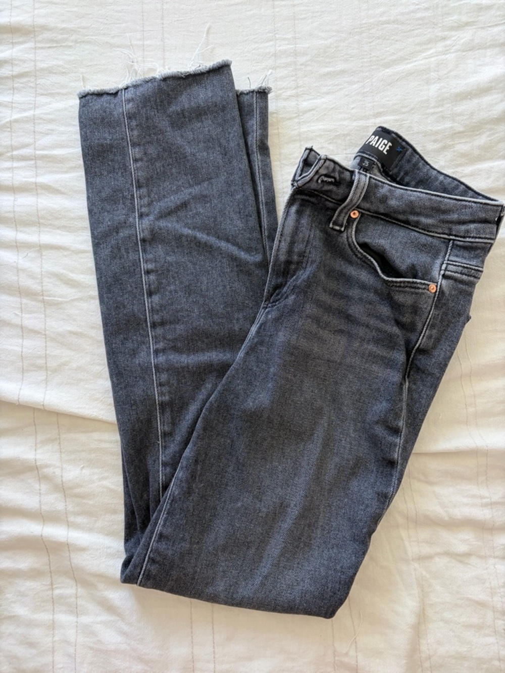 PAIGE High-Rise Straight Leg Jeans in Washed Charcoal Black